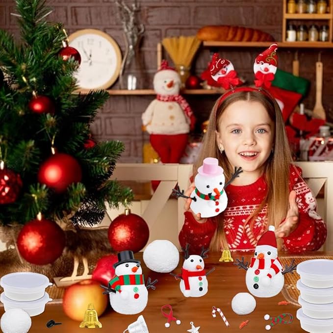 24 Pack Build a Snowman Kit Christmas Crafts for Kids, Modeling Clay DIY Xmas Snow Toys Christmas Arts and Crafts for Kids Vacation Gift School Winter Party Fun Indoor Decorations