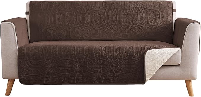 Water Repellent Loveseat Cover for 2 Cushion Couch, Machine Washable Love Seat Quilted Couch Covers, Pet Friendly Sofa Slipcovers (Loveseat 48", Chocolate)