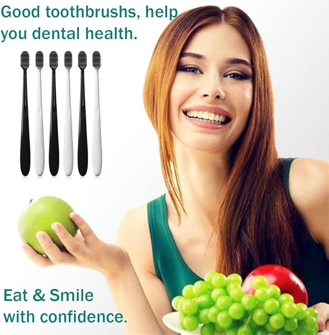 GoldDawn Extra Soft Toothbrush for Sensitive Teeth and Gums, Micro Fur Manual Toothbrush with 20000 Ultra Soft Bristle, Excellent Cleaning Effect, Perfect for Adults & Kids (6 Pack Gray Bristles)
