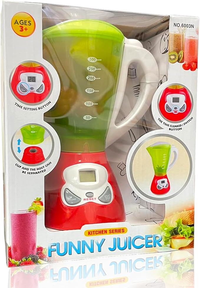 Junior Smoothie Maker Juicer Set - Electric Toy Mixer Juice Blender with Plastic Play Food, Kitchen Toys for Kids, Lights and Sounds for Imaginative Play