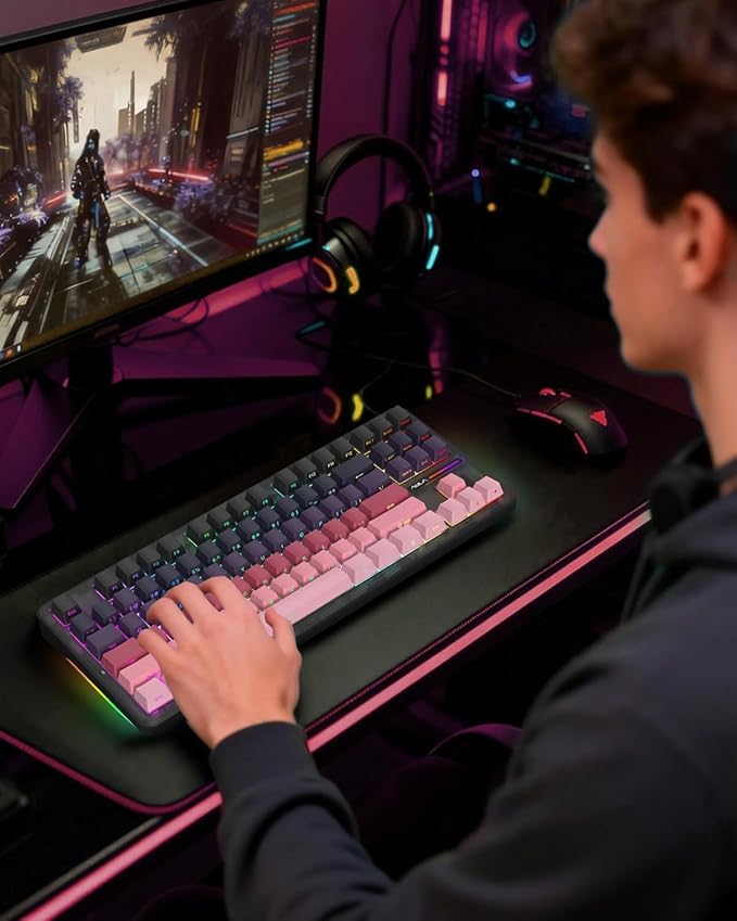 Aula F87 Pro Gaming Keyboard, Tri-Mode BT5.0/2.4GHz/USB-C Hot-Swappable RGB Wireless Mechanical Keyboard, Gasket Mount, 8000mAh, for Windows/Mac Gamer & Typists(LEOBOG Gray Wood Switch V4)