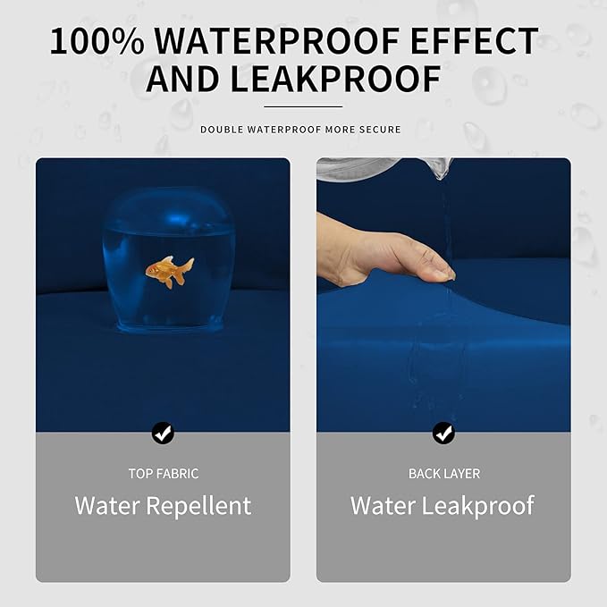 Easy-Going 100% Dual Waterproof Stretch Soft Couch Cover for Dogs, Sofa Slipcover for 3 Separate Cushion Couch Leakproof Furniture Protector for Kids, Pets Navy