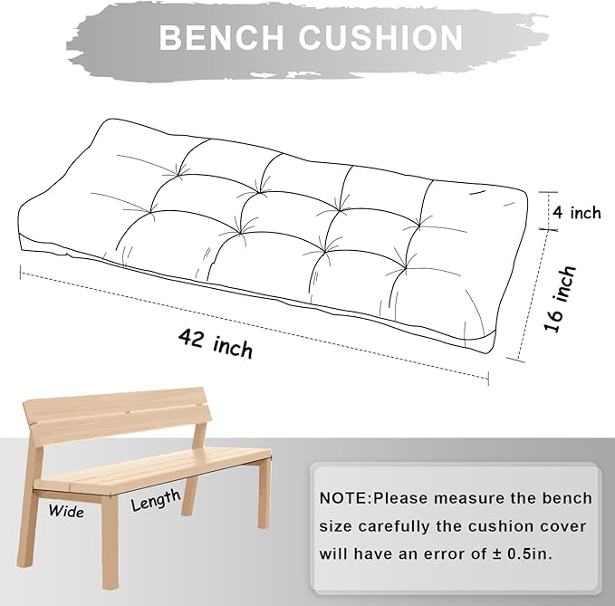 Bench Cushion 42 Inch - Luxury Chenille, High-Density Memory Foam, Non-Slip Bottom, Soft Durable Indoor Tufted Long Seat Cushion for Window Garden Furniture (Dark Gray, 42x16x4 Inch)