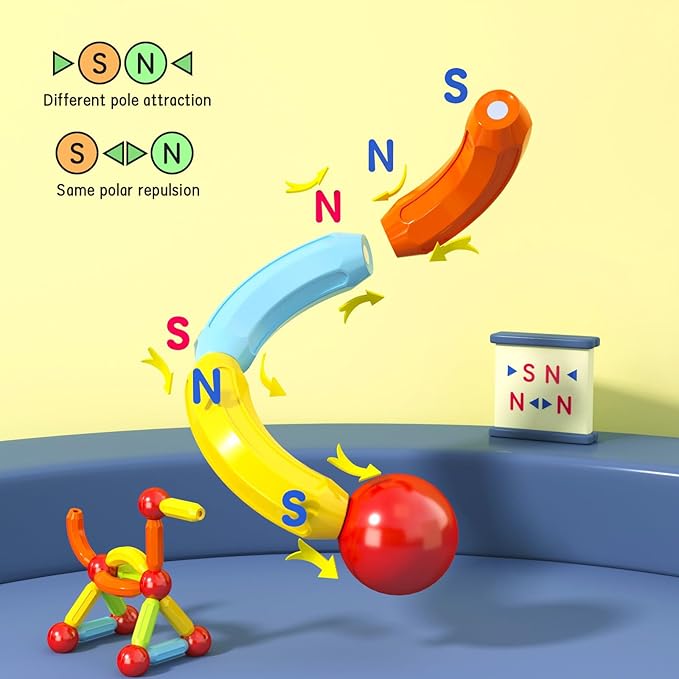 Toddler Magnetic Blocks Building Toys, Kids Montessori Toys for 3 4 5+ Year Old Girls Boys, Educational Magnetic Sticks and Balls Learning Stem Preschool Toys, Construction Sensory Toys Birthday Gifts