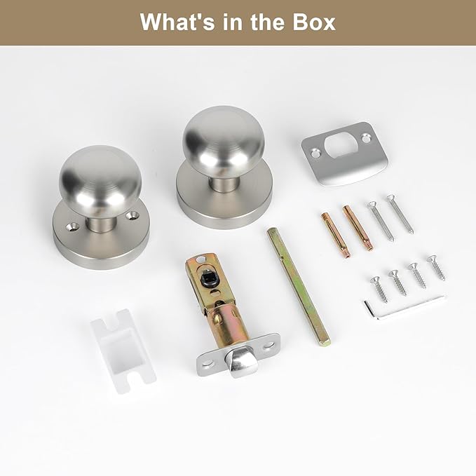 Passage Interior Door Knobs, Satin Nickel Door Knob for Hall and Kitchen, No-Locking Vintage Round Design Door Handle, Zinc Alloy 1 Pack