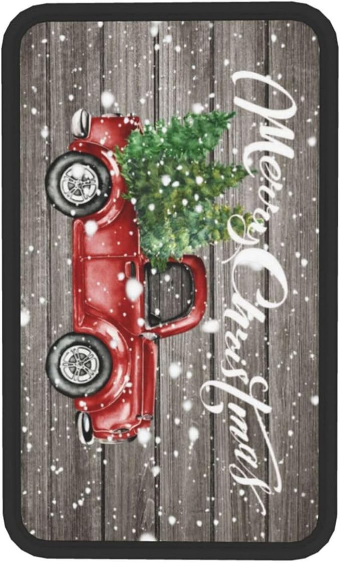 DORKEIXIA Farm Rustic Vintage Retro Old Merry Christmas Red Truck Auto Center Console Armrest Pad Universal Car Center Console Cover Seat Box Cover for Sedan, Van, SUV, Truck Car Accessorie