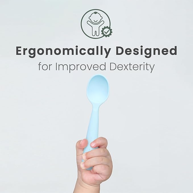 Miniware Silicone Baby Spoon for Training - BPA Free Baby Utensils - Baby Spoons Self Feeding 6 Months | 100% Food Grade Silicone - Modern & Dishwasher Safe Toddler Spoons (Aqua and Key Lime)