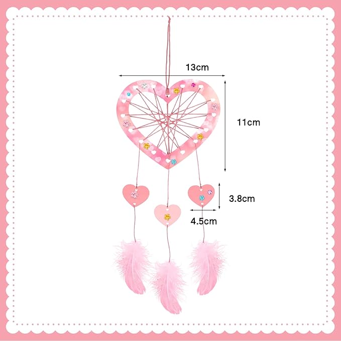 Fennoral 6 Pack Heart Dream Catcher Craft Kit for Kids Paint You Own Love Heart Dream Catcher DIY Coloring Mother's Day Wooden Art and Craft for Art Activity Project Valentine's Day Decoration