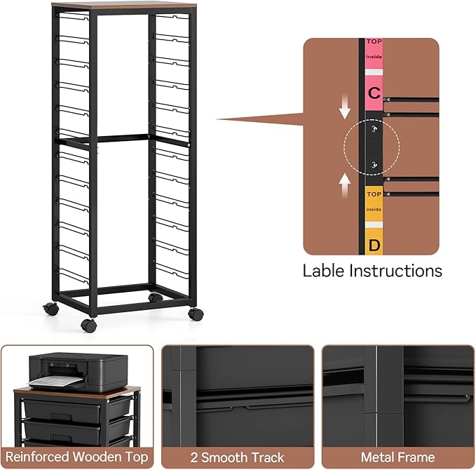 Rolling Cart with Drawers,12 Drawer Rolling Cart,Rolling storage cart with drawers,Black Rolling Drawer Cart,Teacher Rolling Cart for Classroom Storage,Craft Cart with Wooden Tabletop