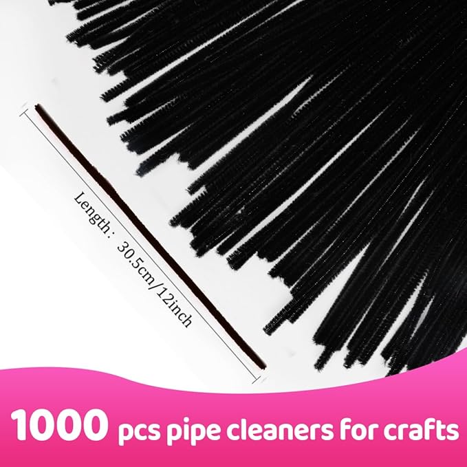 Praisebank 1000pcs Black Pipe Cleaners, Pipe Cleaners, Pipe Cleaners for Crafts.