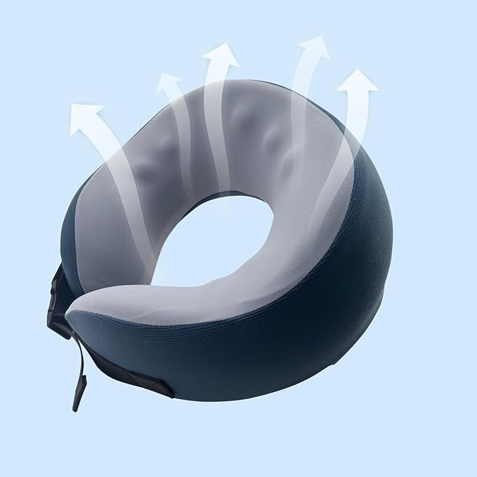 SPRFUFLY Soft Travel Pillow, 100% Memory Airplane Pillow with Sleep Mask and Ear Plugs, Breathable Removable Cover & Ergonomic Design - Essentials Neck Pillow for Airplane, Office & Home Use
