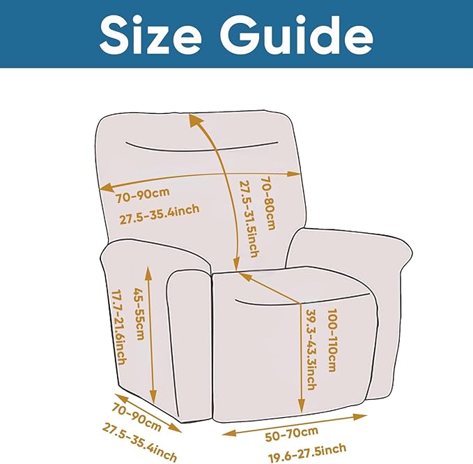 Lavish Cover Jacquard Recliner Chair Cover, Stretch Recliner Slipcover, Lazy Boy Recliner Sofa Protector, Furniture Cover for Pets and Scratches(Recliner,Blue+LightGrey)