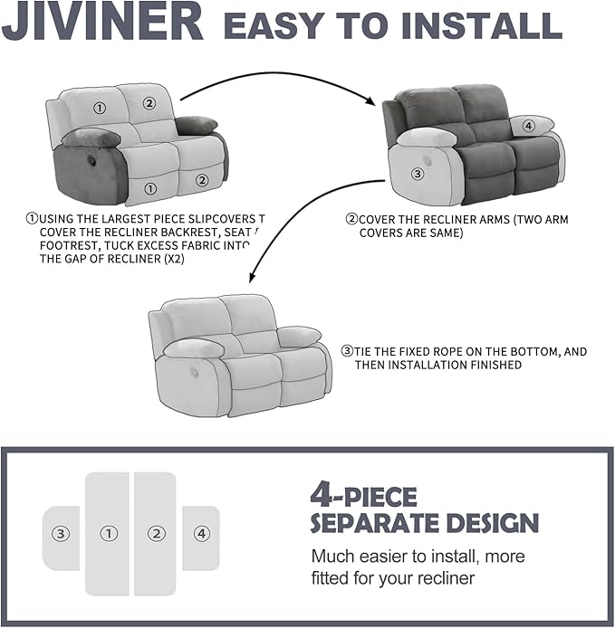 JIVINER Loveseat Recliner Covers, Jacquard 4 Piece Recliner Sofa Cover with Pockets Washable Lazy Boy Reclining Couch Protector with Elastic Bottom (Recliner Loveseat, Wine Red)