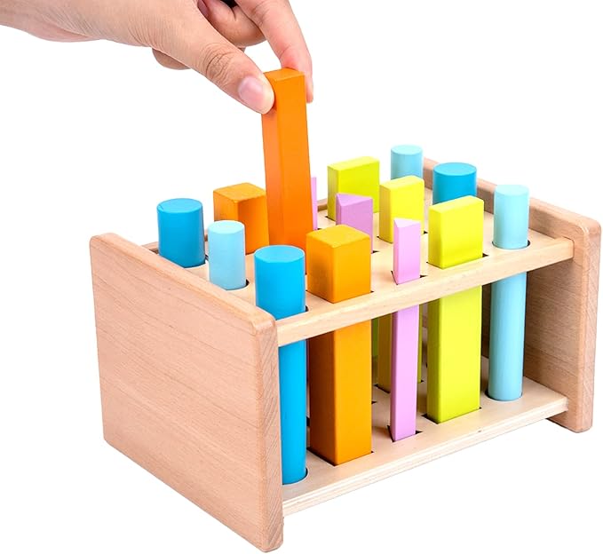Montessori Toys for 1 2 3 Years Old Wooden 3D Shape Matching Toys,Wooden Posting Stand Montessori Color Sorting Sticks Game-Cognitive Shapes Colors,Educational Sensory Toy for Boys Girls Giftďź15 Pcsďź