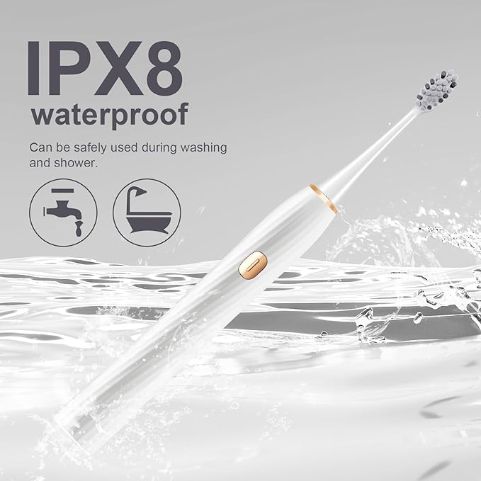 Electric Toothbrush for Adults and Kids, Sonic Electric Toothbrush, 4 Modes and 2 Minute Timer, 30000-45000VPM Power Toothbrush, IPX8, One Charge for 90 days 8 Replacement Head, Christmas Gift (White)