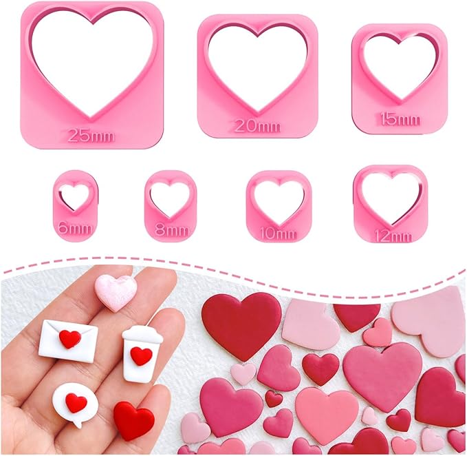 Keoker Heart Clay Cutter, Valentines Polymer Clay Cutters for Earrings Making, Heart Shape Polymer Clay Cutter, 7 Size Polymer Clay Cutters Hearts.