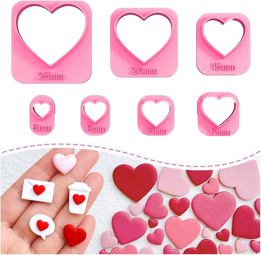 Keoker Heart Clay Cutter, Valentines Polymer Clay Cutters for Earrings Making, Heart Shape Polymer Clay Cutter, 7 Size Polymer Clay Cutters Hearts.