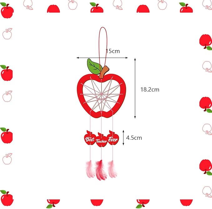 Fennoral 6 Pack Teacher Appreciation Dream Catcher Craft Kit for Kids Paint You Own Apple Dream Catcher DIY Coloring Wooden Art and Craft for Classroom Art Activity Teacher Appreciation Gifts