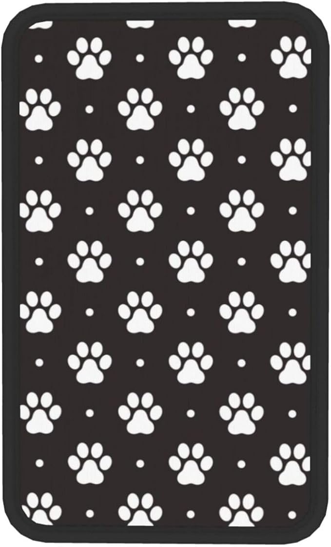 DORKEIXIA Paw Dog Paw Prints Black and White Foot Print Puppy Auto Center Console Armrest Pad Universal Car Center Console Cover Seat Box Cover for Sedan, Van, SUV, Truck Car Accessorie