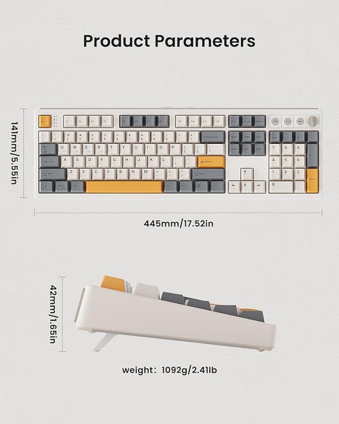 Wireless Mechanical Keyboard,104 Keys 100% Full Size with Number Pad,Gasket Mounted Creamy Sound,Hot Swappable,Knob& Media Keys,Bluetooth/2.4GHz/USB-C for Gaming/Typing/Win/Mac/PC (Retro Beige)