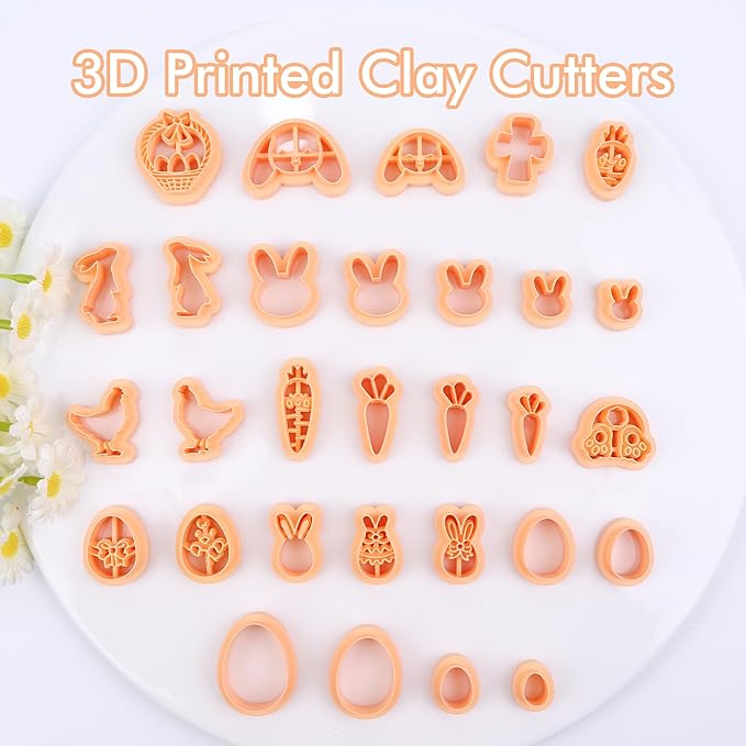 Puocaon Easter Clay Cutters, 30 Pcs Polymer Clay Cutters for Jewelry, Basic Rabbit Egg Carrot Clay Earring Cutters, Mirrored Bunny Chicken Clay Cutters for Earrings, Egg Basket Clay Jewelry Cutters