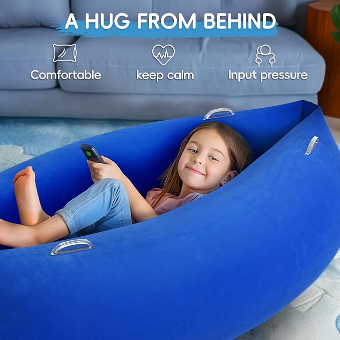 OUTREE Upgraded Sensory Chair for Kids — 60" Sensory Pod Inflatable Peapod for Children, Includes Electric Air Pump,Sensory Toys Giftfor Kids with Autism,Blue