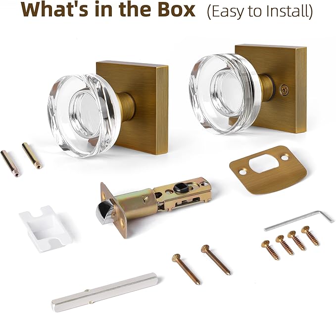 coolnews Crystal Door Knobs Antique Brass Door Knob Passage Door Knobs Interior, Old Style Glass Door Knob Square Vintage Door Handle for Hallway Pantry Closet