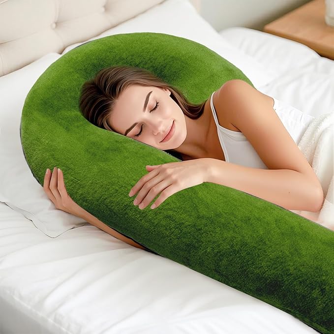 Body Pillow for Adults - Soft Long Bed Pillows Insert for Sleeping - Shredded Memory Foam and Removable Washable Cover - Swan Shaped Side Sleeper Pregnancy Pillow 49 Inch (Green)
