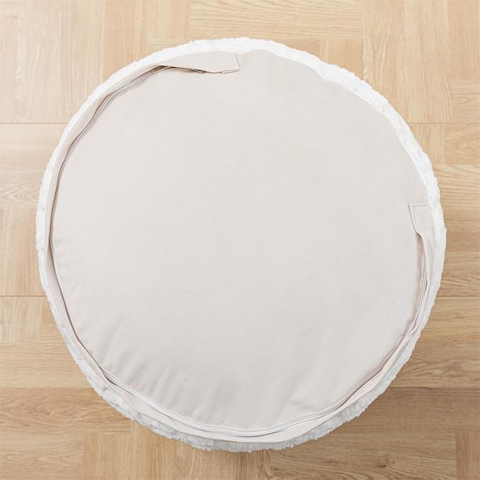 Pouf Ottoman Stuffed 20x20x12 Inches Floor Pouf Plush Fiber Ottoman Foot Rest Under Desk Foot Stool for Living Room Bedroom (Cream)