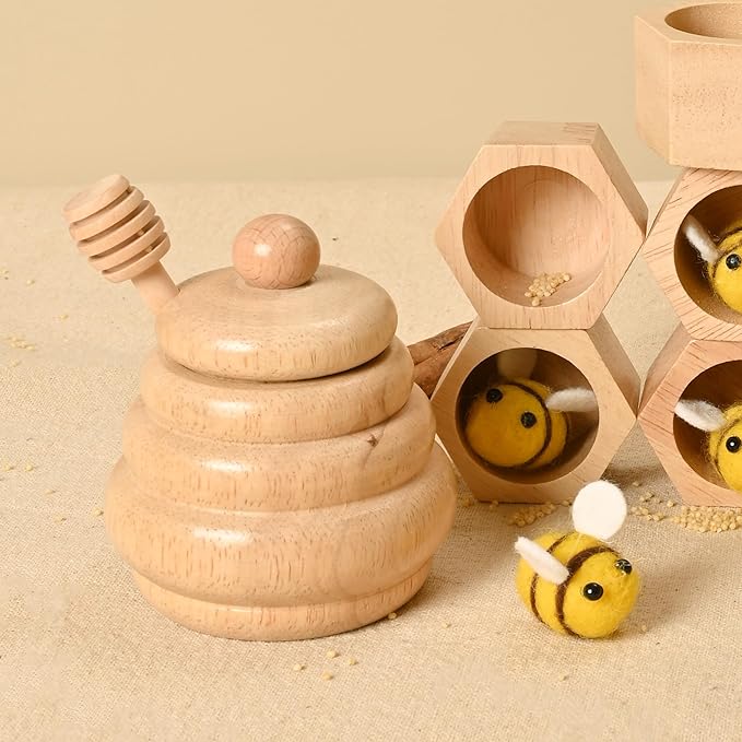 2pcs Wooden Beehive Toys with lid and Honey Stick, Sorting Stacking Toys for Toddlers Montessori Wooden Toy for Toddlers, Sensory Bin Toys for 3 4 5 Years Old