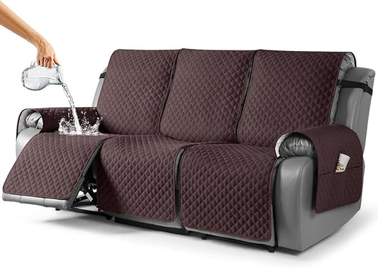 TAOCOCO Waterproof Recliner Couch Cover Sofa Slipcover for 3 Cushion Couch, Pet Sofa Cover for 3 Seat Recliner, Washable Reclining Sofa Cover Furniture Protector with Straps(3 Seater, Coffee)