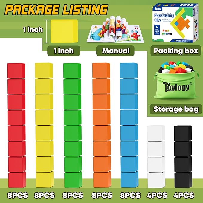 48PCS Magnetic Blocks for Toddlers Toys, Large Magnetic Cube Toys for Sensory STEM Education Preschool Magnet Toys for 3 4 5 6 Year Old Boys and Girls, Compatile with Mine Magnet World