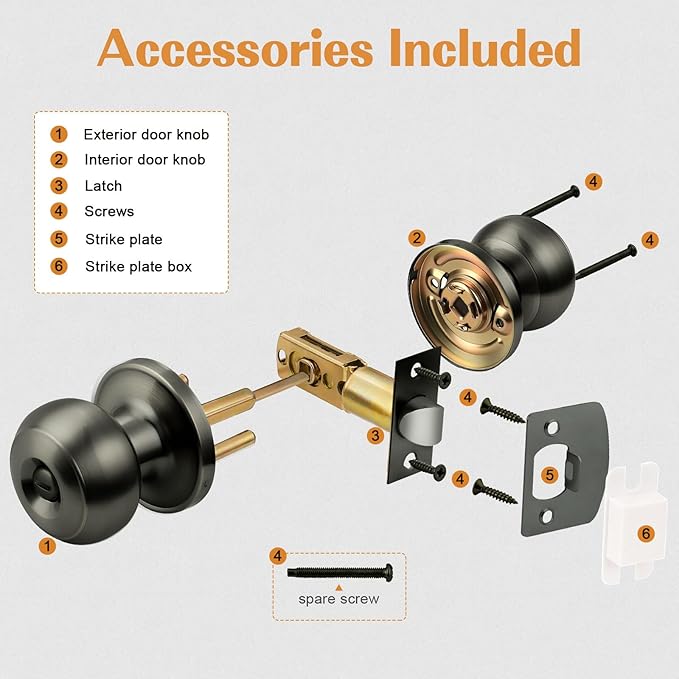 Probrico Satin Gunmetal Door Knobs for Bedroom Bathroom, Interior Door Knob with Round Ball, Grey Privacy Door Knob, 3 Pack