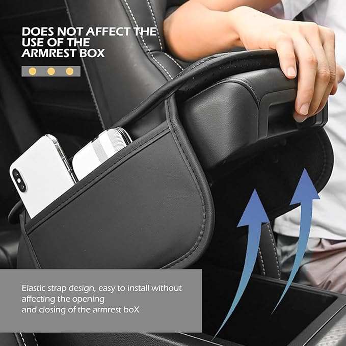 Bawkars Car Center Console Cover, Leather Vehicle Armrest Protector Cushion with 2 Side Storage Bags, Auto Breathable Middle Interior Accessories, Universal for SUV, Sedan, Truck (Gray)