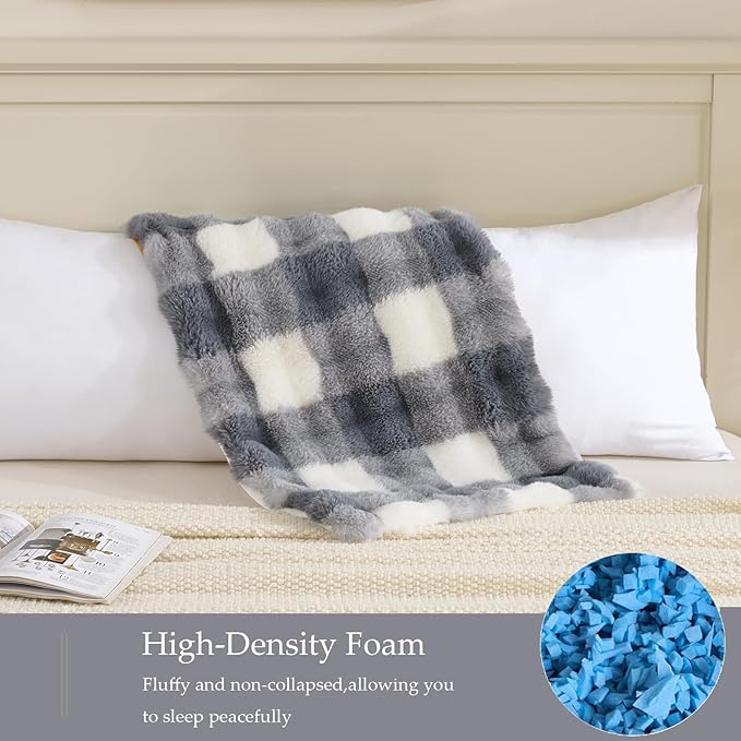 Luxury Shaggy Faux Fur Body Pillow,Fluffy Bed Pillow with Zipper Closure,Soft Decorative Plush Full Long Pillows,Fuzzy Hug Pillow for Living Room Side Sleeper & Pregnancy 20"x54" White and Grey