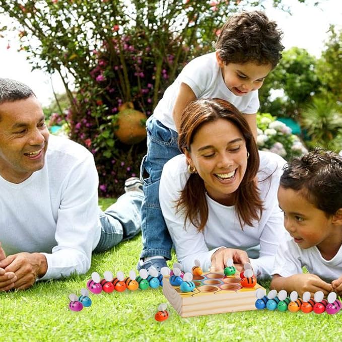 Toddler Fine Motor Skill Toy, Clamp Bee to Hive Matching Game, Montessori Wooden Bee Hive Toys, Wood Color Sorting Puzzle Early Learning Preschool Educational Gift for 2 3 4 Years Old Kids