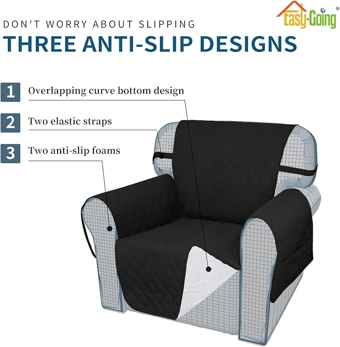 Easy-Going Sofa Slipcover Waterproof Couch Cover for 3 Cushion Couch Sofa Cover Furniture Protector Cover Pets Covers Washable Non-Slip Fabric Pets Kids Children Dog Cat (Sofa, Black)