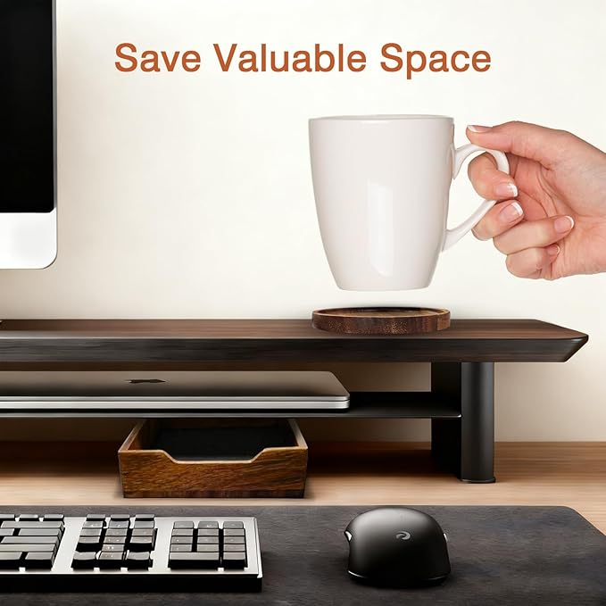 Moginno Walnut Desk Tray with Cup Coaster Set, Natural Wooden felt lined Desk Drawer Organizer for Keys, Pen, Watch, Home Office Desktop Accessories