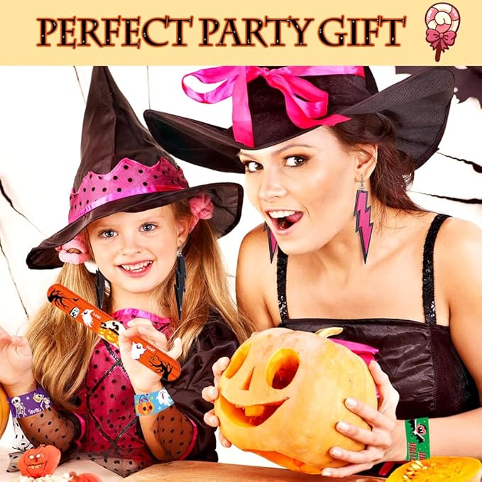 48Pcs Halloween Slap Bracelets for Kids, Trick or Treat Halloween Gifts for Party Favors, Classroom Prizes, Carnival Prizes,Halloween Goodie Bags (Halloween Slap Bracelets)