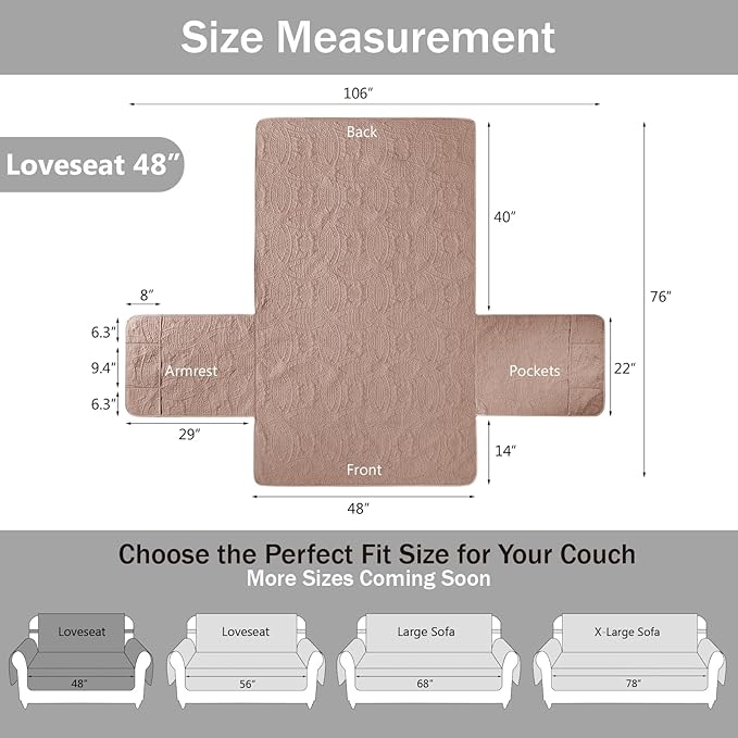 Pink Loveseat Covers for 2 Cushion Couch, Water-Repellent Slip Covers for Loveseat, Machine Washable Love Seat Quilted Couch Covers, Pet Friendly Loveseat Slipcovers (Loveseat 48", Pink)