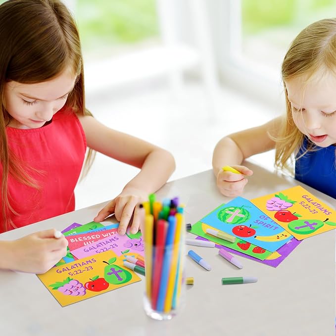 30 Sets Fruit of The Spirit Sand Art Kits for Kids DIY Sunday School Craft Sand Painting Cards Set for Children DIY Arts Religious Fruit of The Spirit Theme Classroom Home Party Supplies