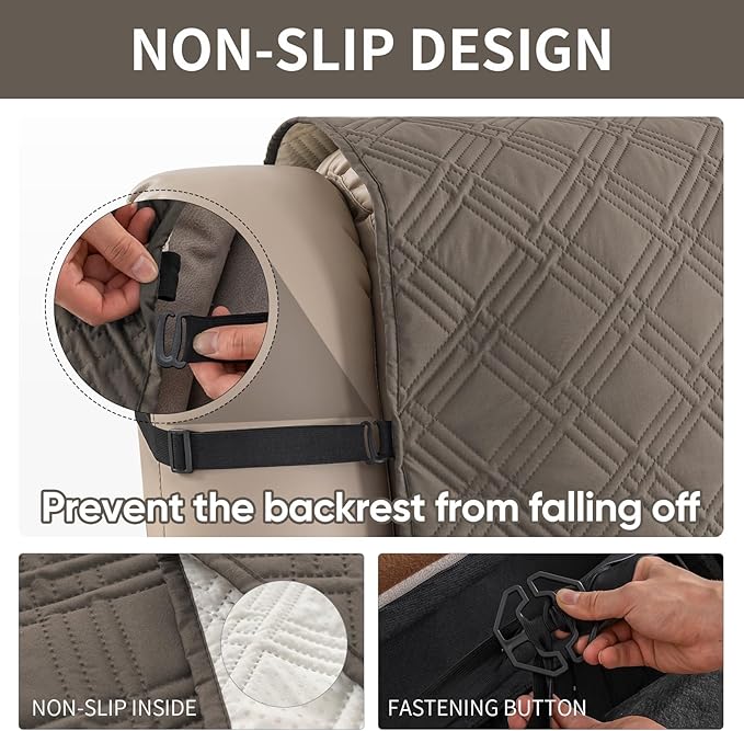 Easehomey Waterproof Recliner Sofa Cover,Non-Slip Reclining Sofa Covers for 3 Seat,Washable Reclining Sofa Cover Furniture Protector with Elastic Straps Pocket for Kids, Pets(Taupe,3Seat)