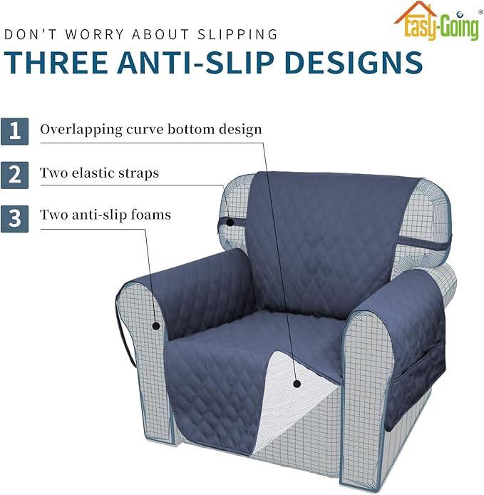 Easy-Going Sofa Slipcover Loveseat Cover Waterproof Couch Cover Washable Sofa Cover for 2 Cushion Couch Non-Slip Fabric Furniture Protector with Pocket for Pets Kids Dog Cat (Loveseat, Navy)