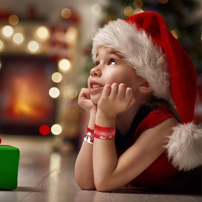 48 Pieces Christmas Slap Bracelets Bulk - 12 Assorted Designs Holiday Snap Bands, Santa Claus, Snowman, Reindeer Themed Party Favors for Kids Adults, Xmas Stocking Stuffers, Classroom Prizes