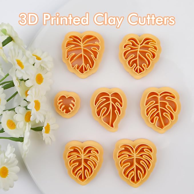 Puocaon Monstera Leaves Clay Cutters - 8 Pcs Clay Cutters for Polymer Clay Jewelry, Boho Monstera Clay Cutters for Earrings Making, Dangle Earring Cutters for Polymer Clay, Plant Shape Clay Cutters