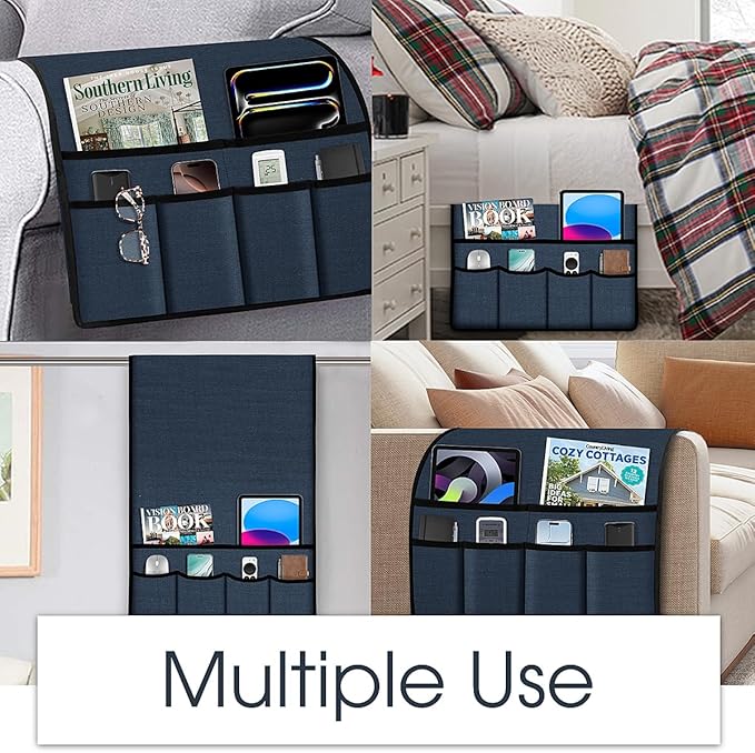 Joywell Armrest Organizer Remote Holder for Recliner Armchair Caddy Couch Sofa Arm Chair Caddie with 6 Pocket Storage for Magazine, iPad, Phone,Vintage Blue