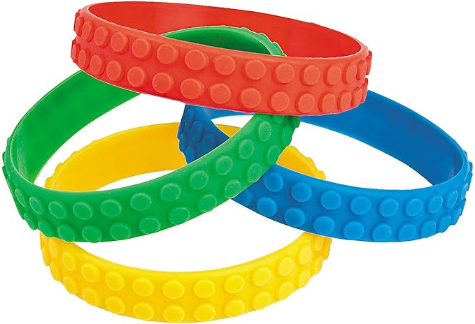 Fun Express - Block Party Rubber Bracelet for Birthday - Jewelry - Bracelets - Rubber Bracelets - Birthday - 12 Pieces