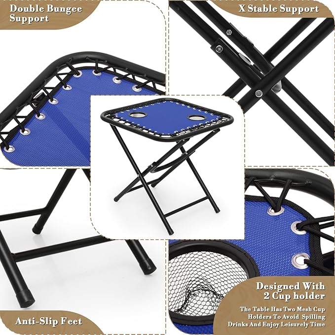 Athena Collection Zero Gravity Outdoor Lounge Chair Set of 2 with Side Table, 29" Width Pool Lounge Lawn Chairs Reclining with Cup Holder, Outdoor Chaise for Beach Patio Backyard Outside, Blue