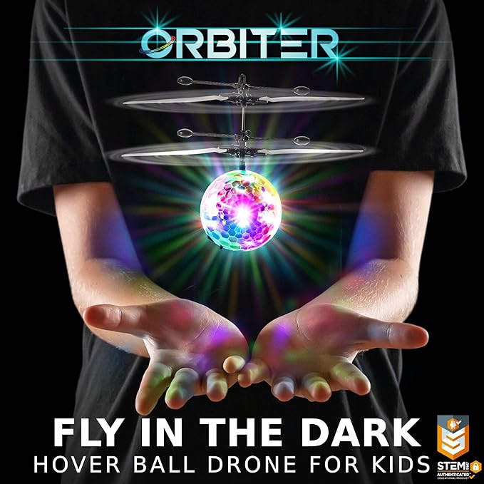 Force1 Orbiter Flying Orb Ball Toy Hand Operated Spinner Drones for Kids - Mini UFO Drone Toys with Remote, Rechargeable LED Indoor Floating Hover Hand Controlled Orb Toys