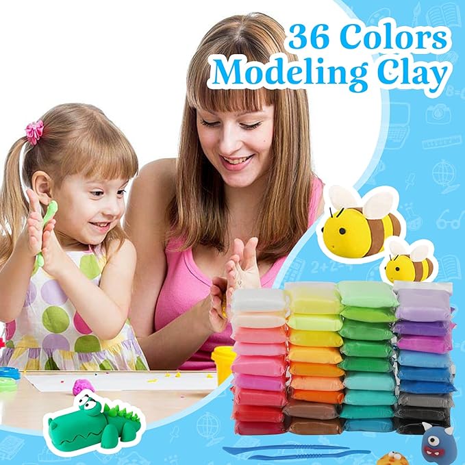 36 Colors Polymer Clay, Modeling Clay for Kids DIY Starter Kits, Oven Baked Model Clay, Non-Sticky,with Sculpting Tools, Great Gift for Children, Adults and Artists